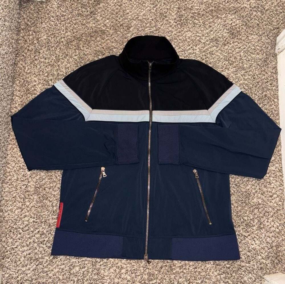 Prada Sport Vintage Colorblock Olympic Track Jacket with Red Logo Tab